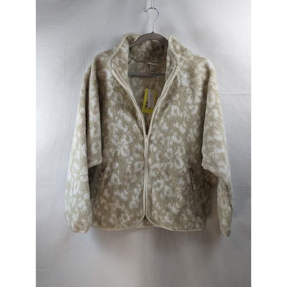All in Motion Sherpa Jacket Ivory Beige XL Relaxed Zip Up Animal Print Casual - Picture 7 of 8